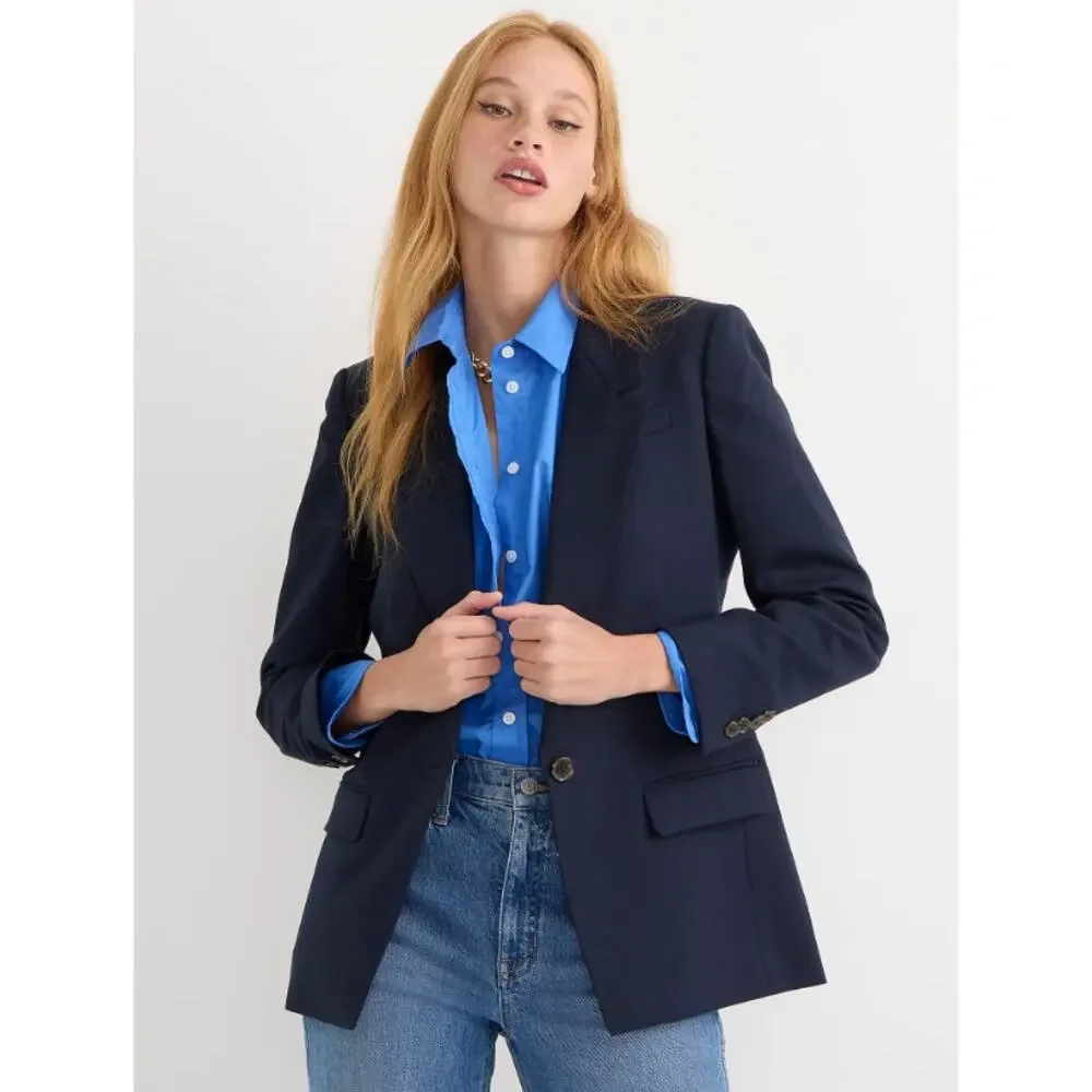 J. CREW Women's Willa Blazer PETITE 12P Navy Blue Italian City Wool Blend NWT